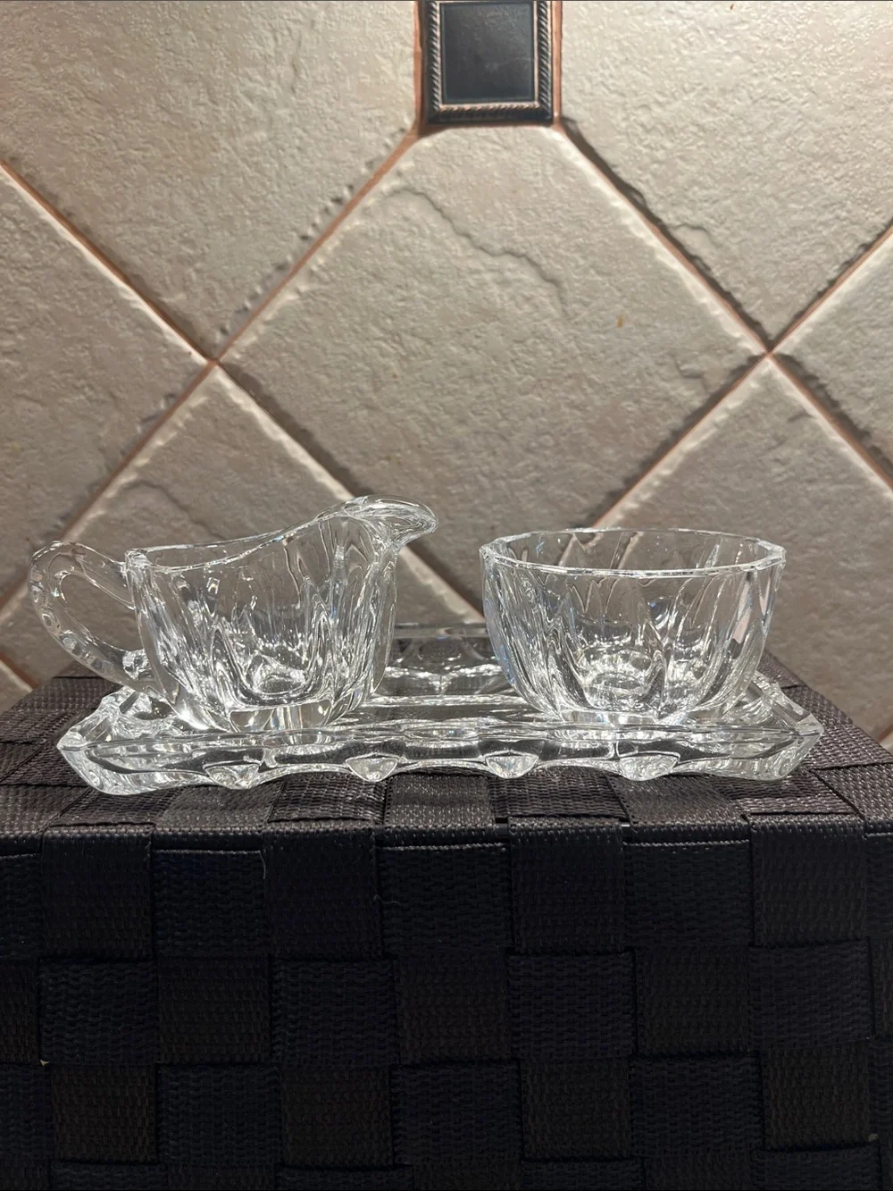 Creamer & Sugar Sever with tray heavy glass